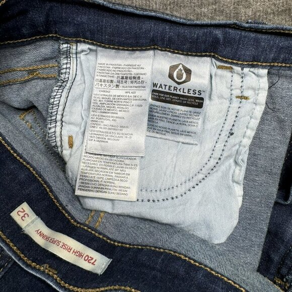 Levis Womens 721 High Rise Skinny Jeans Size 32 Blue Denim dark wash faded - Picture 4 of 7